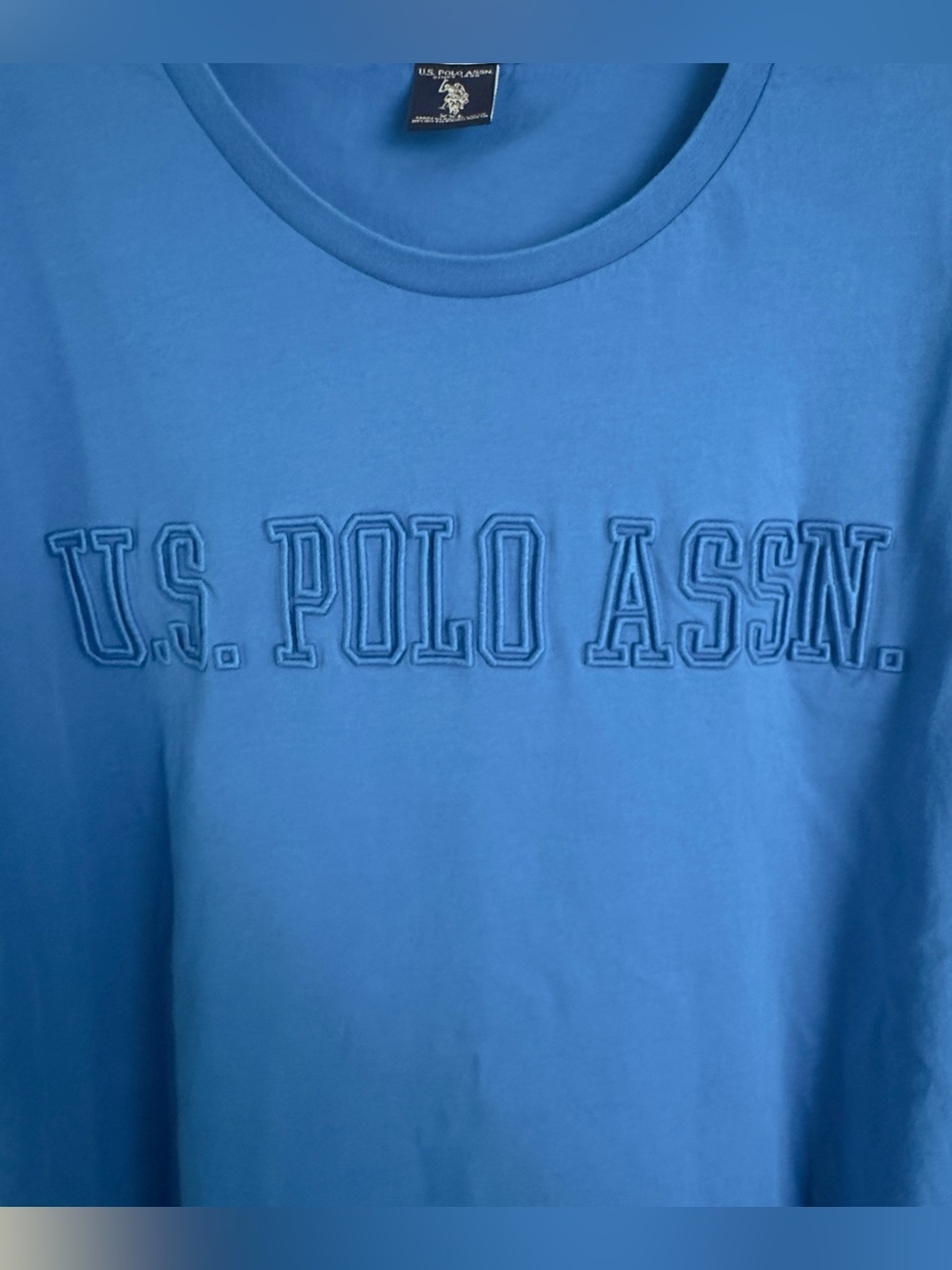 US Polo Assn Mens Size XXL T Shirt Blue Raised Embossed Spellout Logo 100 Cotton - Picture 4 of 8